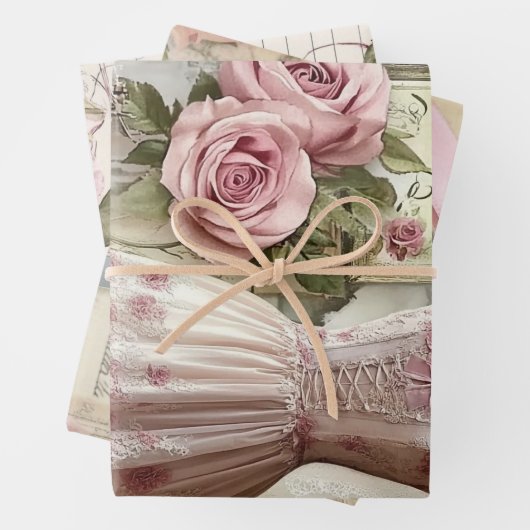 Rose und Nähen von Ephemera Geschenkpapier Set (Beispiel)