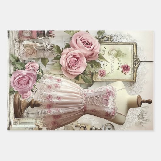 Rose und Nähen von Ephemera Geschenkpapier Set (Vorderseite)