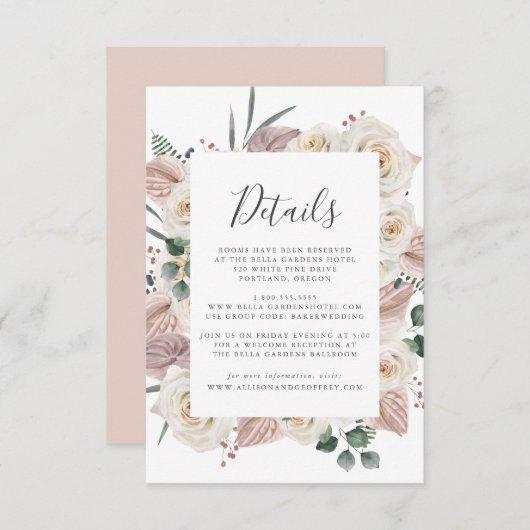 Rose und Orchideen für Hochzeiten Begleitkarte (Vorne/Hinten)