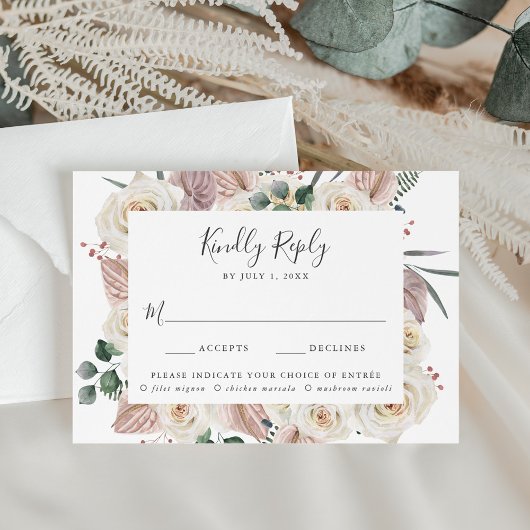 Rose und Orchideen Hochzeitsmahl RSVP Karte