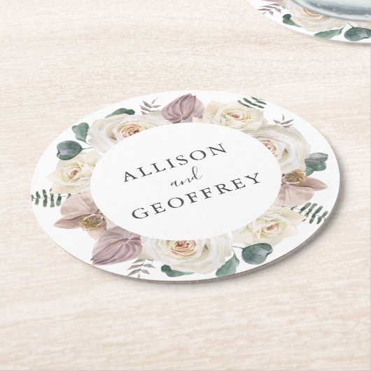 Rose und Orchideen Personalisiert Hochzeit Runder Pappuntersetzer (Angewinkelt)