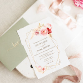 Rose und Pampas Grass Gold Rahmen Hochzeit Einladung