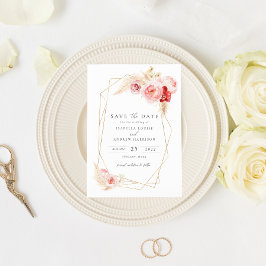 Rose und Pampas Grass Gold Rahmen Save the Date Einladung