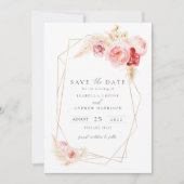 Rose und Pampas Grass Gold Rahmen Save the Date Einladung (Vorderseite)