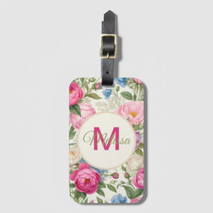 Rose und Peonieflora im Garten Gepäckanhänger