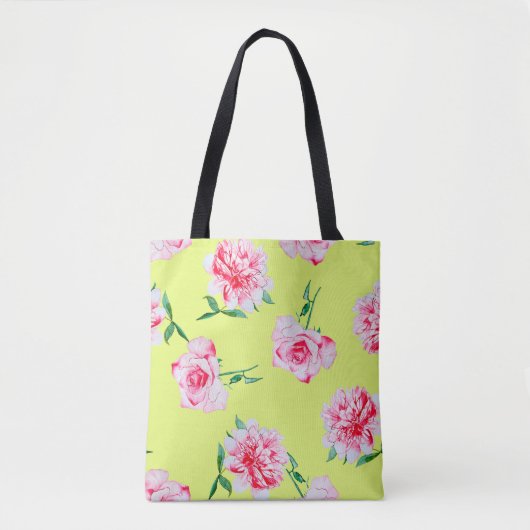 Rose und Peonies Aquarellmuster Tasche (Vorderseite)