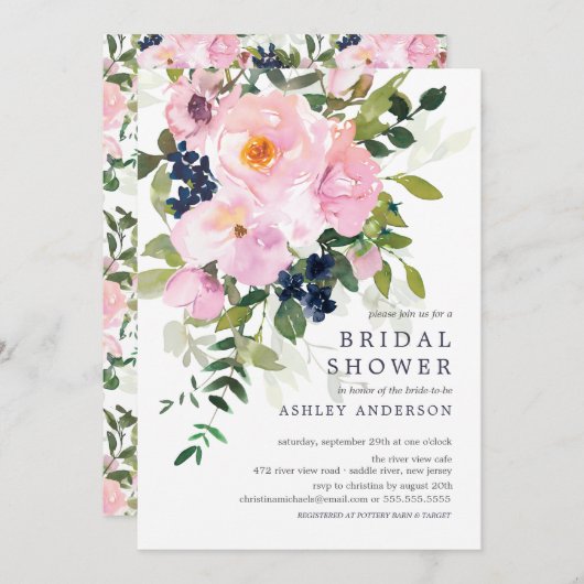 Rose und Peonies-Brautparty Einladung (Vorne/Hinten)