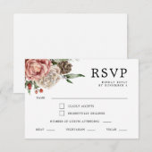Rose und Pine Floral Winter Wedding RSVP Karte (Vorne/Hinten)