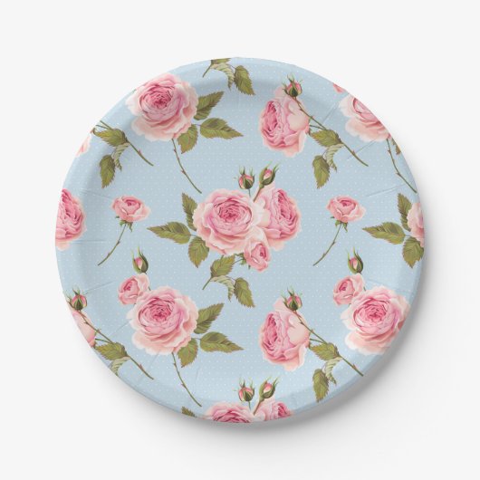 Rose- und Polka-Dots-Muster Pappteller (Vorderseite)