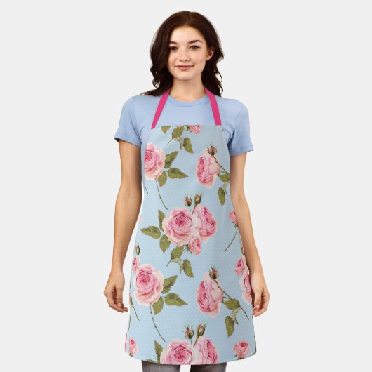 Rose- und Polka-Dots-Muster Schürze (Getragen)