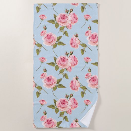 Rose- und Polka-Dots-Muster Strandtuch (Vorderseite)