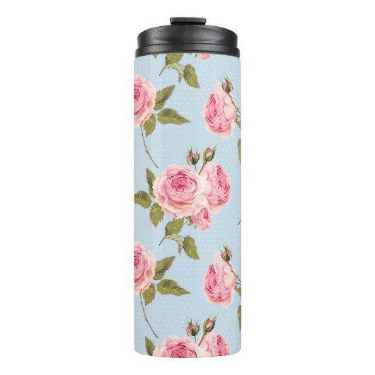 Rose- und Polka-Dots-Muster Thermosbecher (Vorderseite)