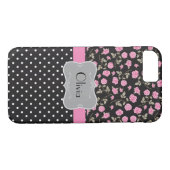 Rose und Polka Punkte auf schwarz - Case-Mate iPhone Hülle (Rückseite (Horizontal))