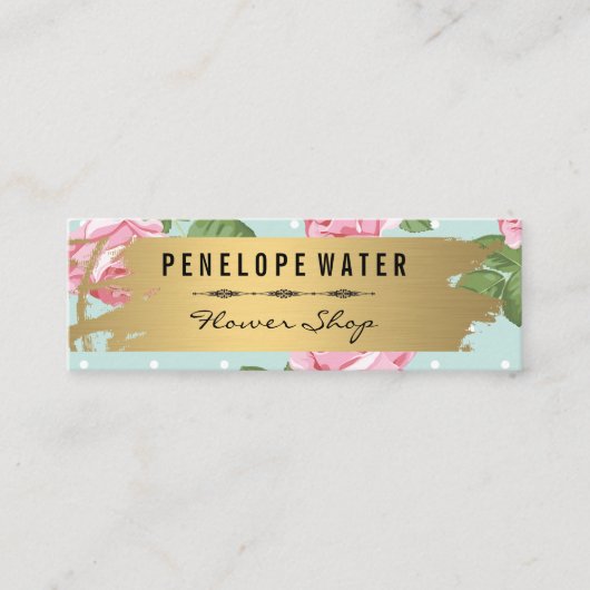 Rose und Polka-Punkte Mini Visitenkarte (Vorderseite)