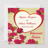 Rose und Probe Herzrahmen Abendessen Flachkarte Einladung (Vorderseite)