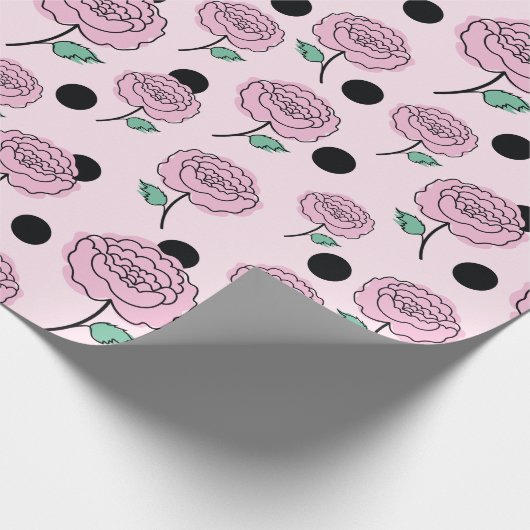 Rose und Punkte. Geschenkpapier (Ecke)