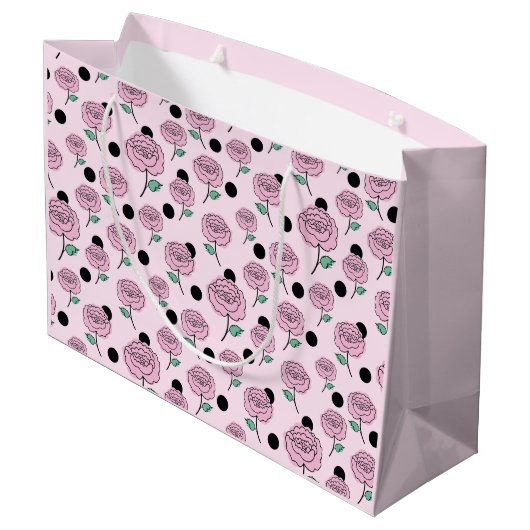 Rose und Punkte. Große Geschenktüte (Rückseite Schrägansicht)