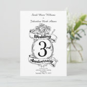 Rose und Reben 3. Geburtstag der Romantik Einladung (Stehend Vorderseite)