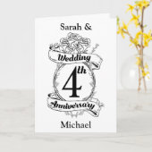 Rose und Reben Romantischer 4. Hochzeitstag Karte (Gelbe Blume)