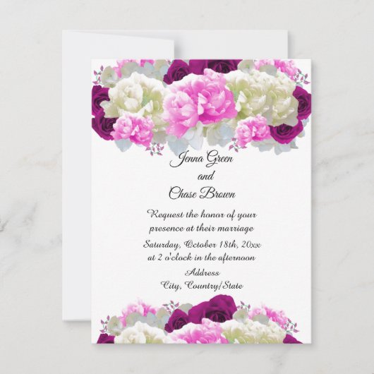 Rose und Rosa Peonies Einladung zur Hochzeit (Vorderseite)