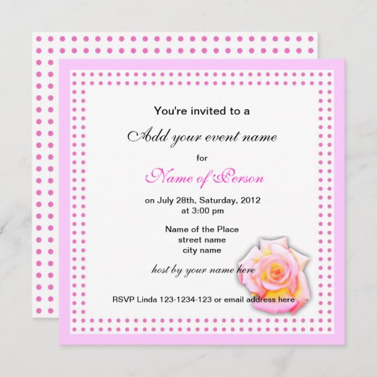 Rose und rosa Punkte Party Einladung (Vorne/Hinten)