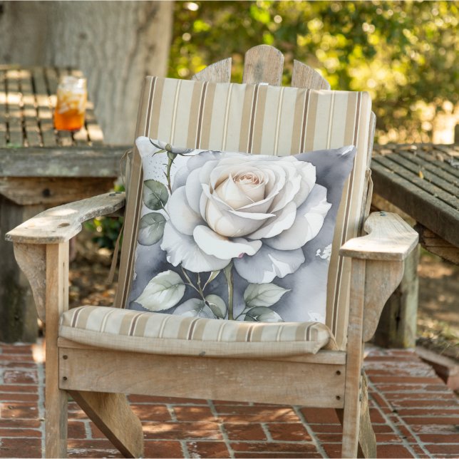 Rose und Rosenbud, Silberne Blätter Kissen (Stuhl )