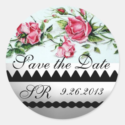 ROSE UND ROSENKNOSPE Save the Date Monogramm Runder Aufkleber (Vorderseite)