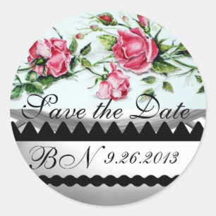ROSE UND ROSENKNOSPE Save the Date Monogramm Runder Aufkleber