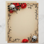 Rose und Schädel auf Pergament Briefbogen (Vorne/Hinten)