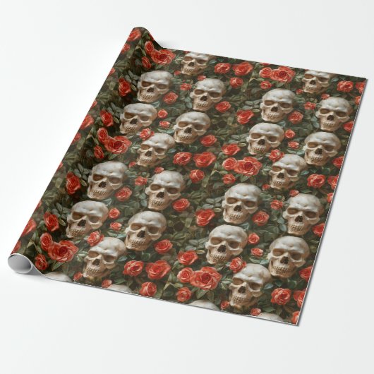 Rose und Schädel Geschenkpapier (Ungerollt)