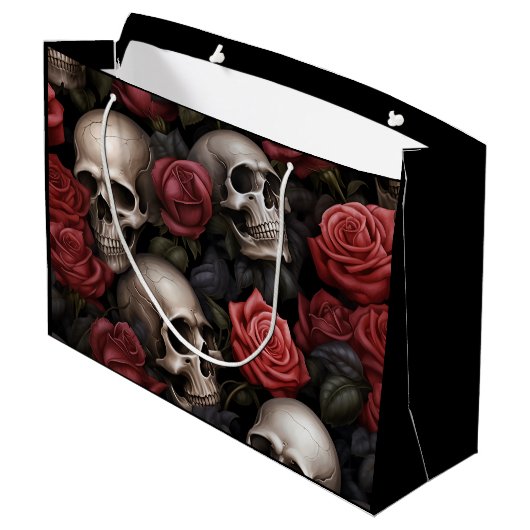Rose und Schädel Große Geschenktüte (Rückseite Schrägansicht)