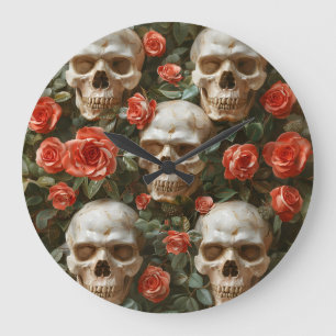 Rose und Schädel Große Wanduhr