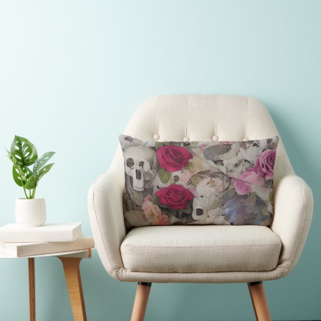 Rose und Schädel Lendenkissen (Stuhl )