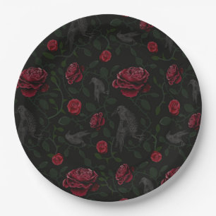 Rose und Schädel Pappteller