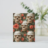 Rose und Schädel Postkarte (Stehend Vorderseite)