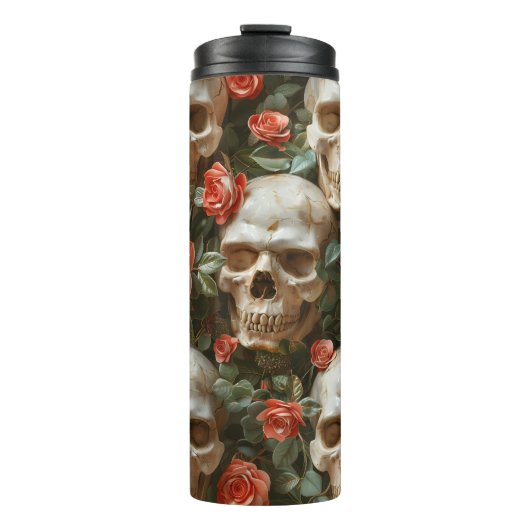 Rose und Schädel Thermosbecher (Vorderseite)