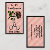 Rose und Schere Frisur Stylist Business Card Terminkarte (Vorne/Hinten)