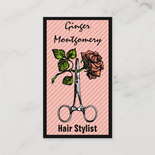 Rose und Schere Frisur Stylist Business Card Terminkarte (Vorderseite)