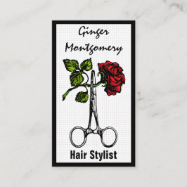 Rose und Schere Frisur Stylist Business Card Terminkarte