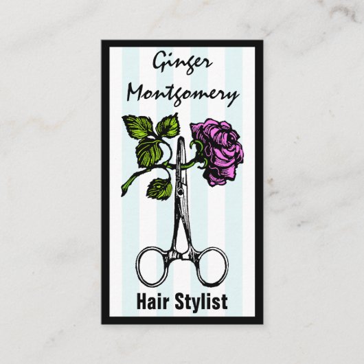 Rose und Schere Frisur Stylist Business Card Terminkarte (Vorderseite)