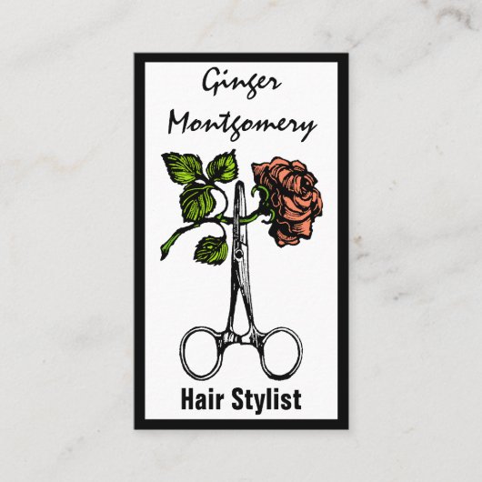 Rose und Schere Frisur Stylist Business Card Terminkarte (Vorderseite)