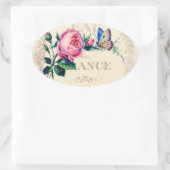 Rose und Schmetterling auf dem französischen Parfü Ovaler Aufkleber (Tasche)