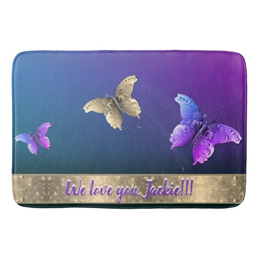 Rose und Schmetterling-Badematte mit Text Badematte (Vorderseite)