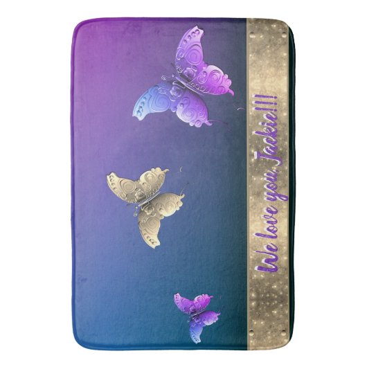 Rose und Schmetterling-Badematte mit Text Badematte (Vorderseite Vertikal)