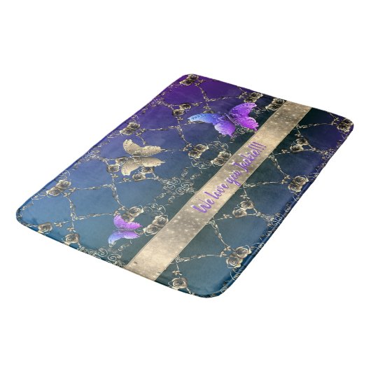 Rose und Schmetterling Verzierter Badematte mit Te (Schrägansicht)