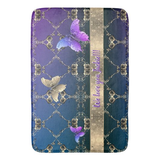 Rose und Schmetterling Verzierter Badematte mit Te (Vorderseite Vertikal)