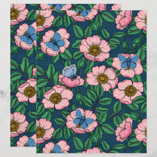 Rose und Schmetterlinge (Vorne/Hinten)