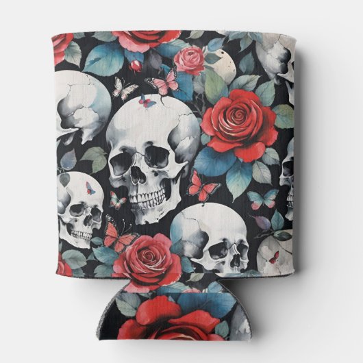 Rose und Schmetterlinge auf Schwarz Dosenkühler (Rückseite)