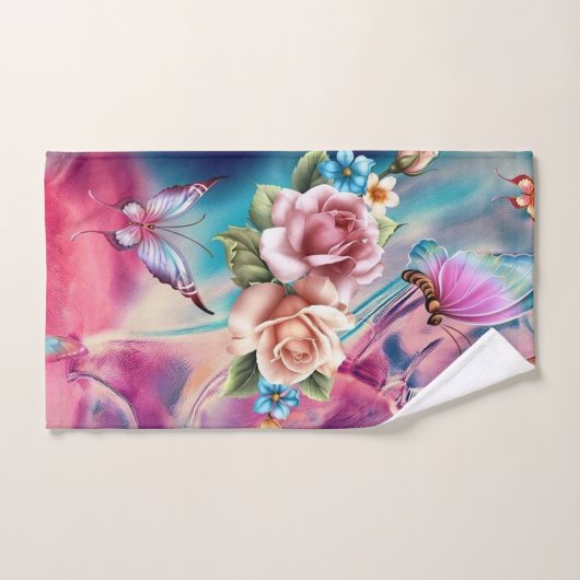 Rose und Schmetterlinge Badhandtuch Set (Handtuch)