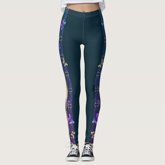 Rose und Schmetterlinge blaue Leggings (Vorderseite)